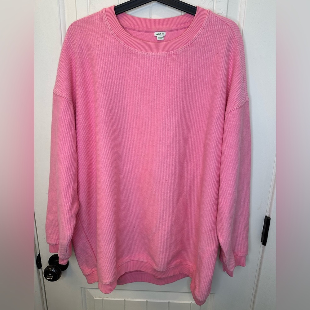 Aerie Pink Ribbed Knit Oversized Crewneck Sweater Size M